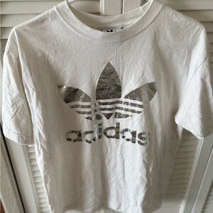 Adidas White Tee with Metallic Silver Logo